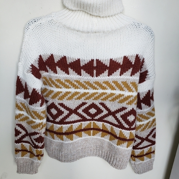 Elsamanda chunky wool alpaca blend turtleneck sweater, southwestern print, Sz S. - Picture 2 of 9